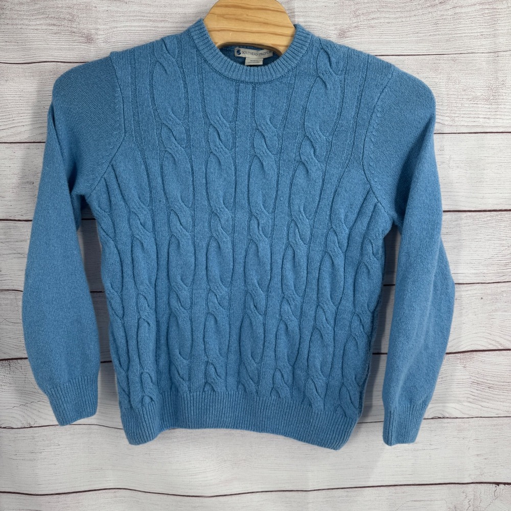 Southern‎ Proper Cable Knit Sweater Pullover Crew Neck Blue Mens Size Medium